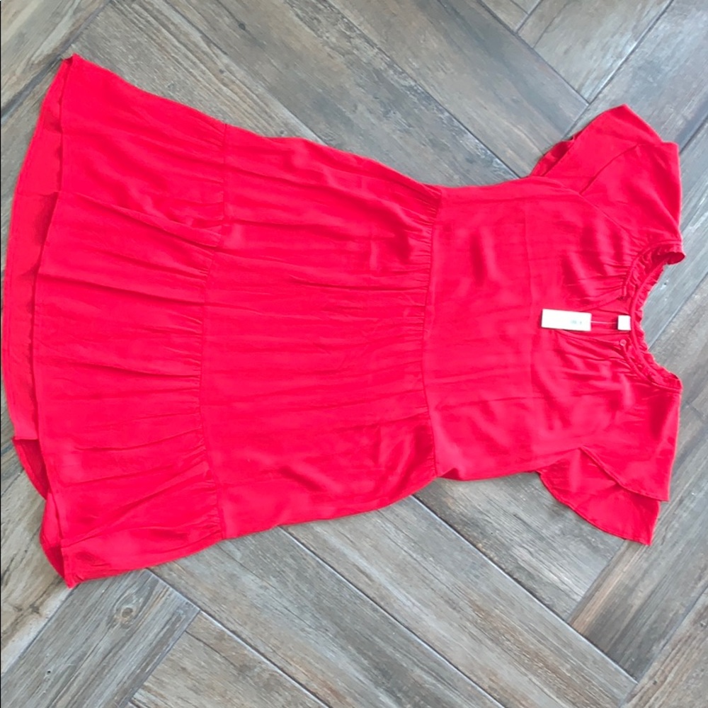 Red flutter sleeve dress